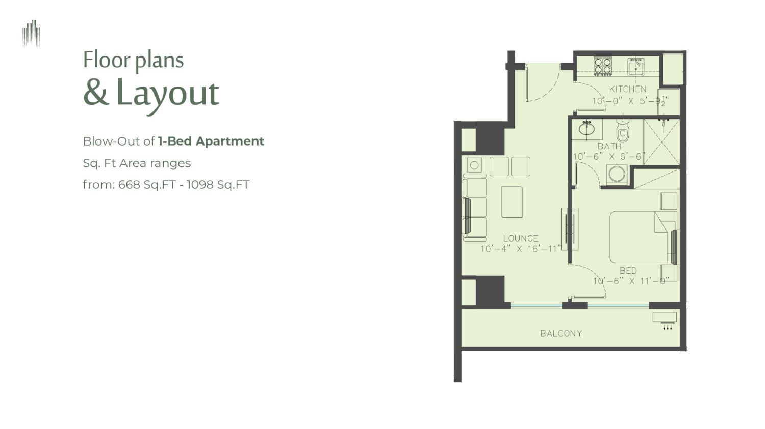 One Bed Apartment Layout Plan