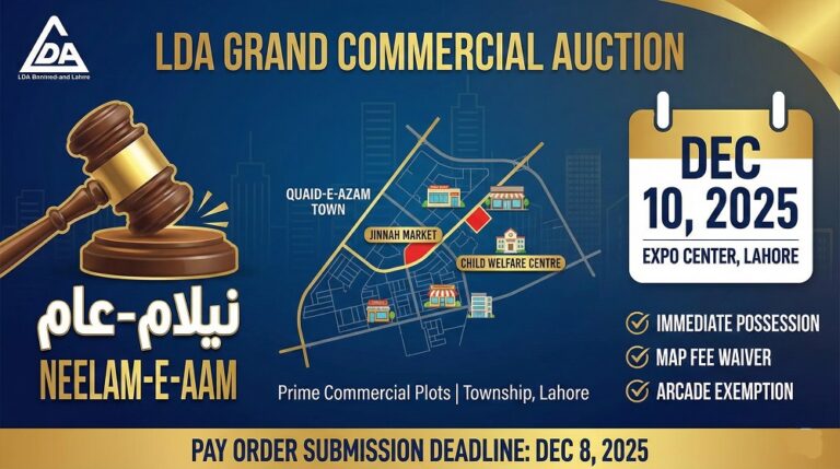 LDA Announces Grand Commercial Auction in Quaid-e-Azam Town (Township) Lahore