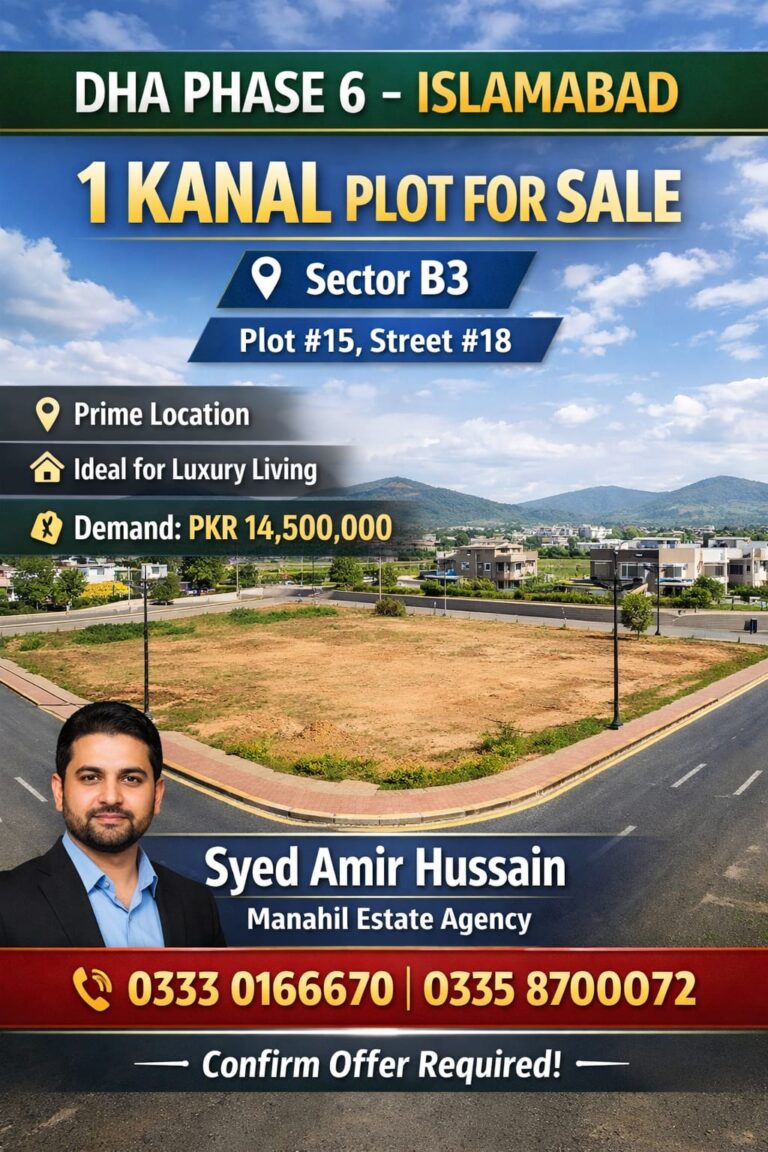 DHA Phase 6 Islamabad – 1 Kanal Plot for Sale in Sector B3