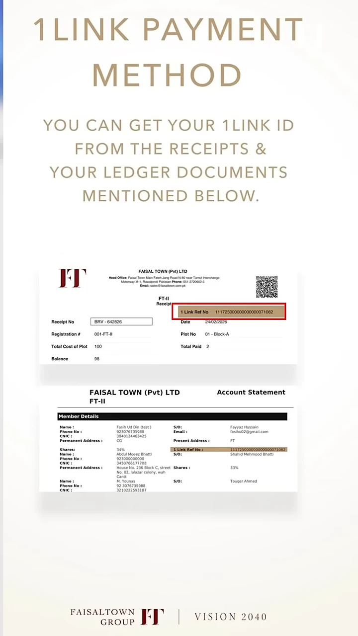 How to Pay Faisal Town Installments Online via 1Link Method
