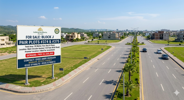 ​Pair Plots for Sale: 20 Marla (35×70 Each) | Block J, Gulberg Residencia Islamabad | Main Circular Avenue (120ft Road)