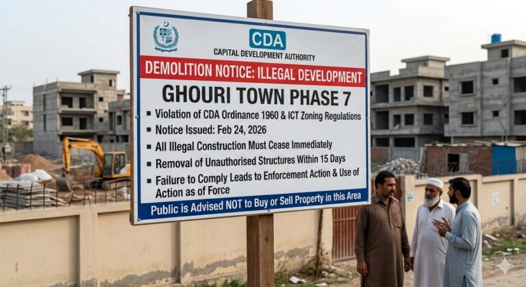 CDA Issues Demolition Notice to Ghouri Town Phase 7 Islamabad