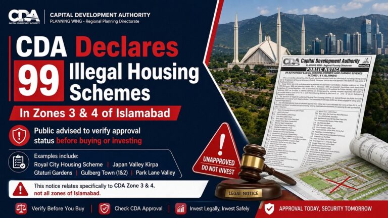 CDA Declares 99 Illegal Housing Schemes in Zones 3 and 4 of Islamabad
