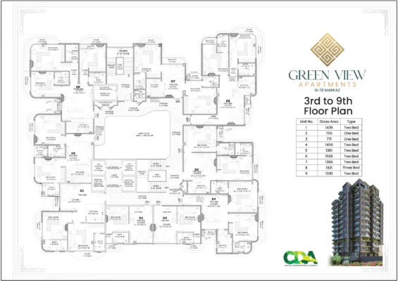 Third to 9th Floors Plan