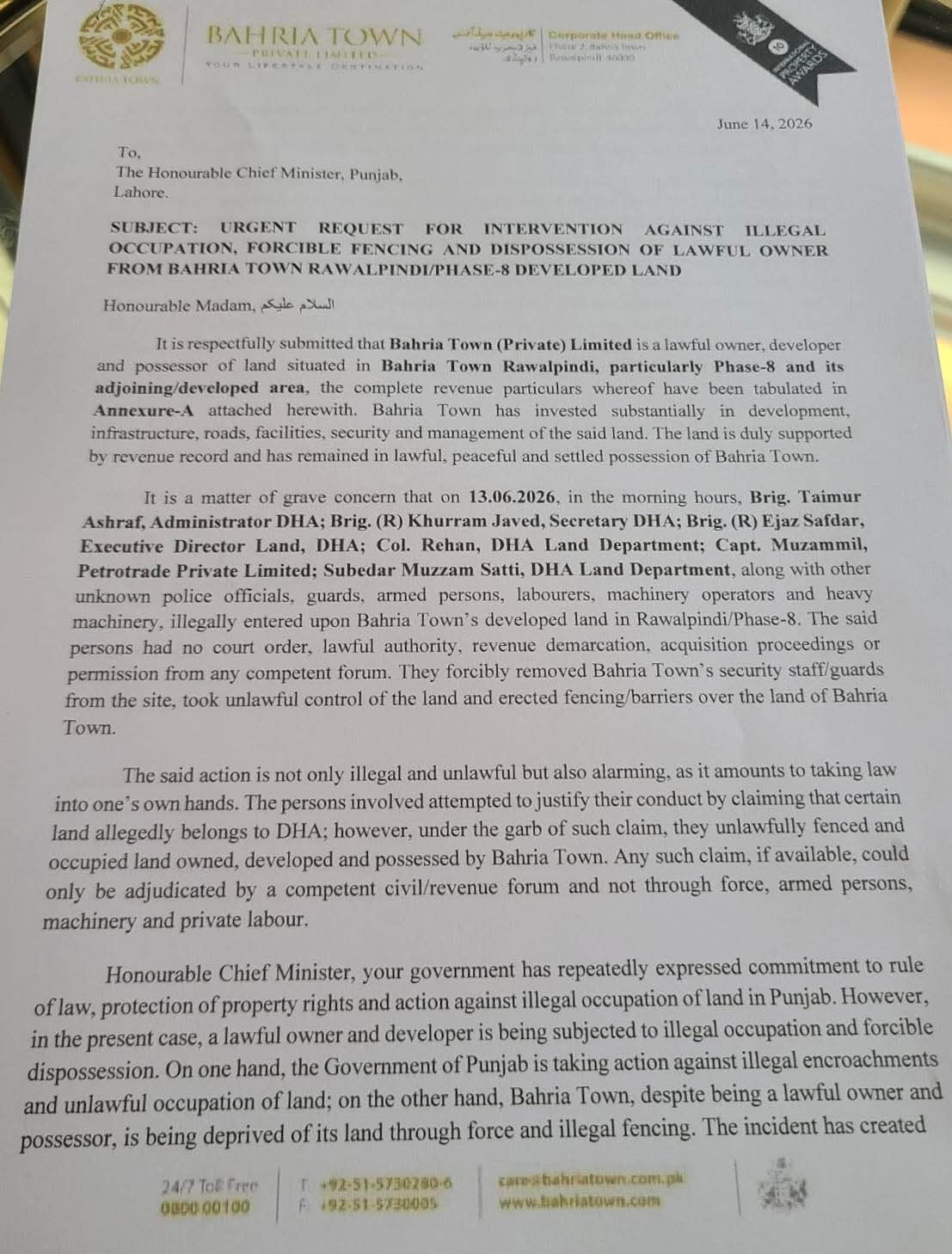 Bahria Town Complaint Against DHA