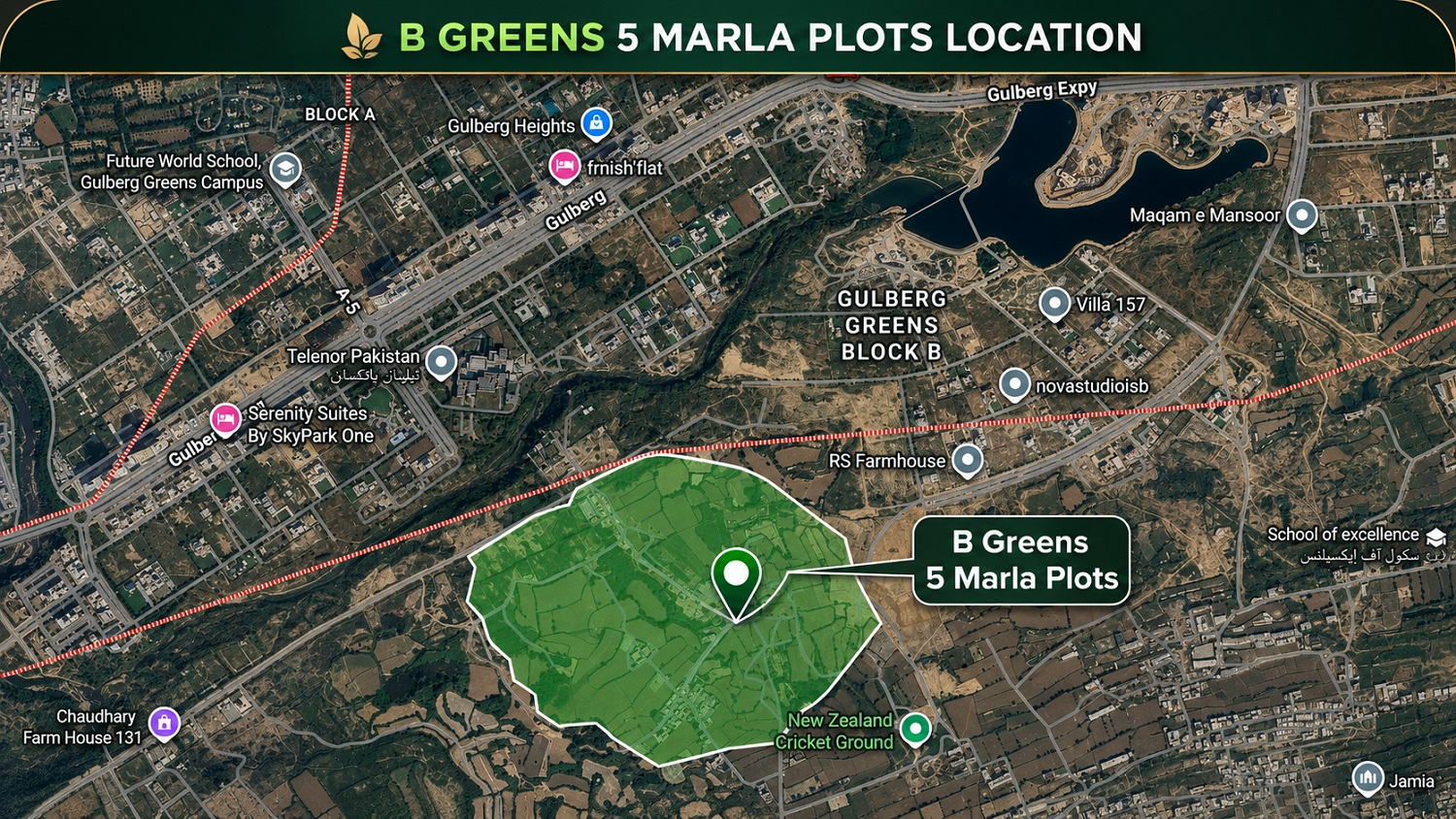 Gulberg Greens B Block 5 Marla Plots Location