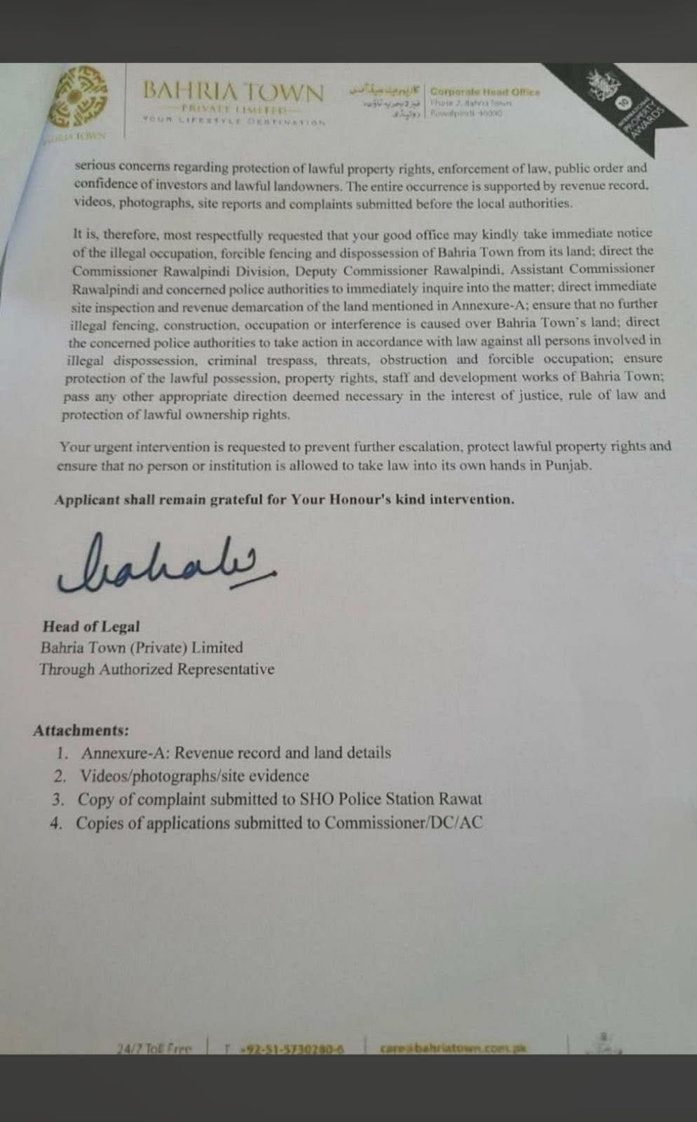 Bahria Town Complaint Against DHA Second Page